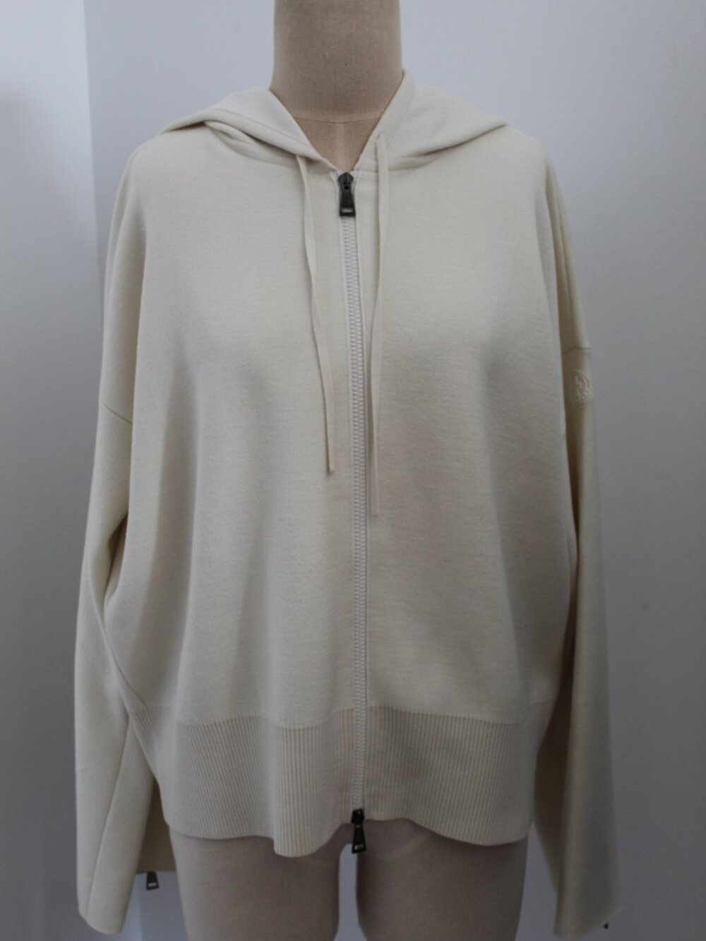 Moncler Cardigan Hoodie Knit Sweater Jacket Zip Front Flare Sleeve Winterwhite L
